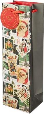 Holiday Vintage Stamps Single Bottle Gift Bag